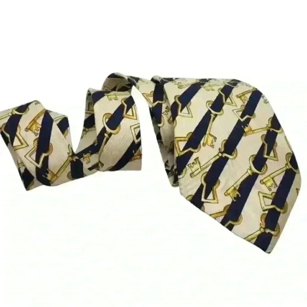 Vintage ESCADA Necktie Key To Success Gold & Black Stripe Made Italy 100% Silk